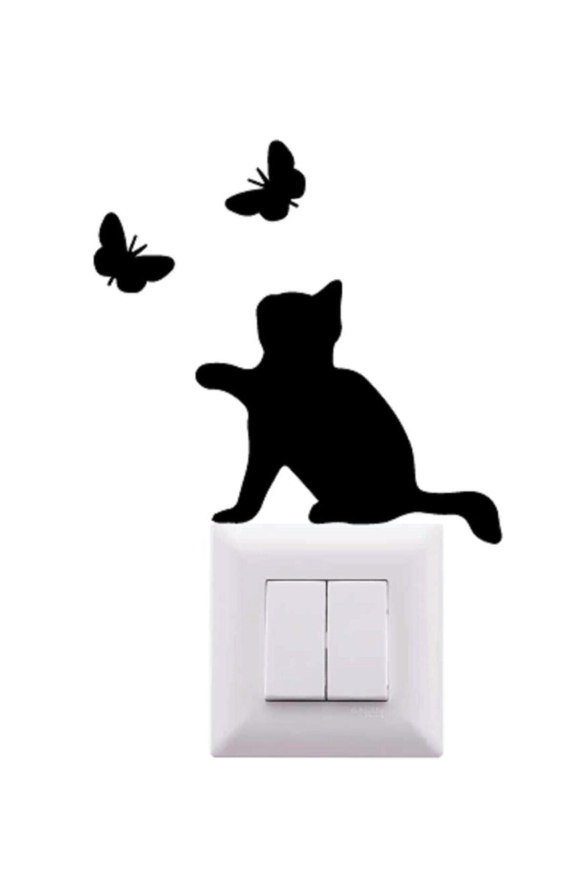 decorium pleksi Ahşap Dekor Kedi Ve Kelebek Priz Dekoru Kedi Ve Kelebek Anahtar Kenarı Dekor Ahşap Priz Süsü Catbut