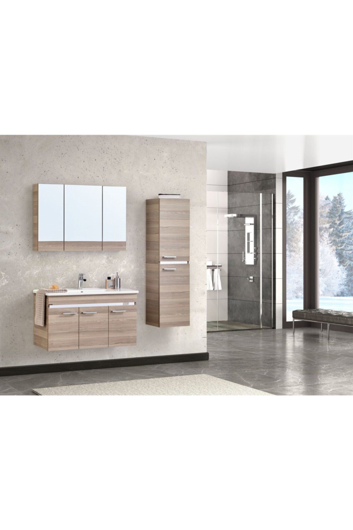 Gold Banyo Alba Sonomo Banyo Dolabı 100 Cm Seramik Lavabo