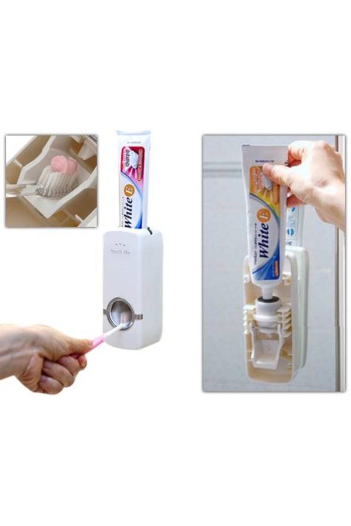 GeçerStore Otomatik Diş Macunu Sıkacağı 5 Adet Diş Fırçalığı Yapışkanlı