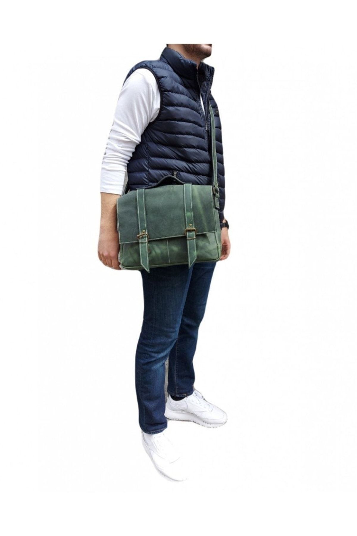 Green leather clearance messenger bag