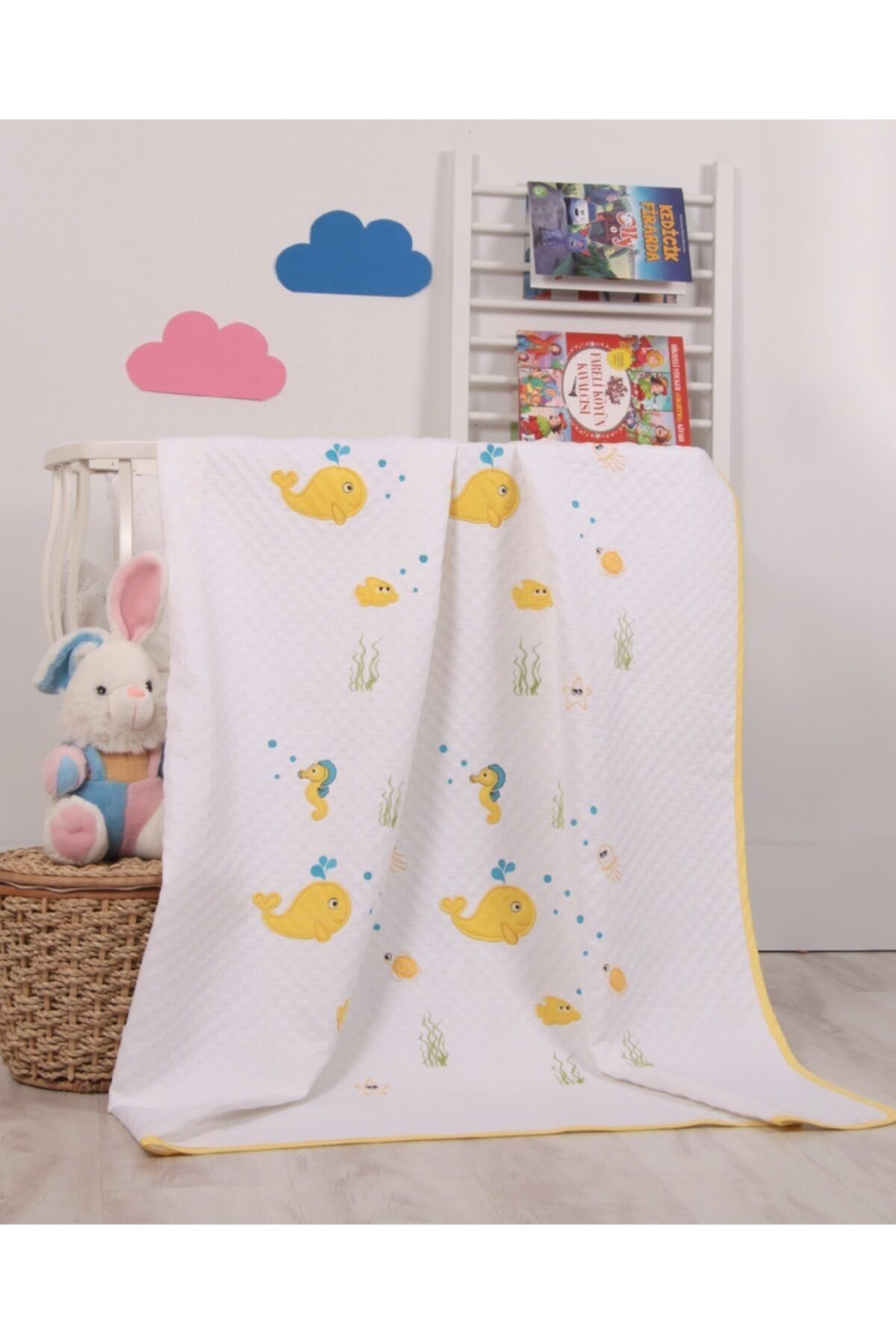 mellowbabystore %100 Pamuk Sarı Okyanus Desenli Bebek Pikesi