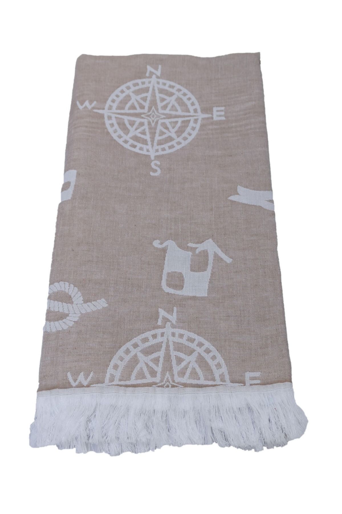 Güneybatı Home Güneybatı Bez Peştamal 100x180cm % 100 Pamuk Denizci Temalı Bej