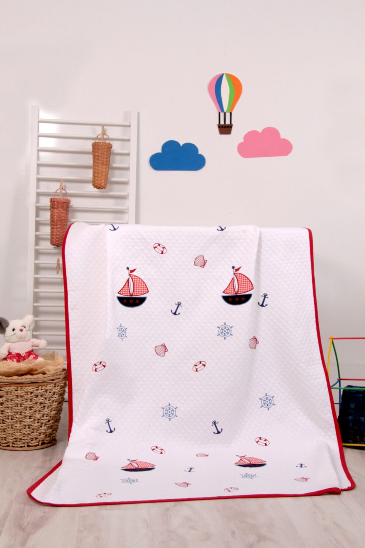 mellowbabystore %100 Pamuk Lacivert Yelken Desenli Bebek Pikesi
