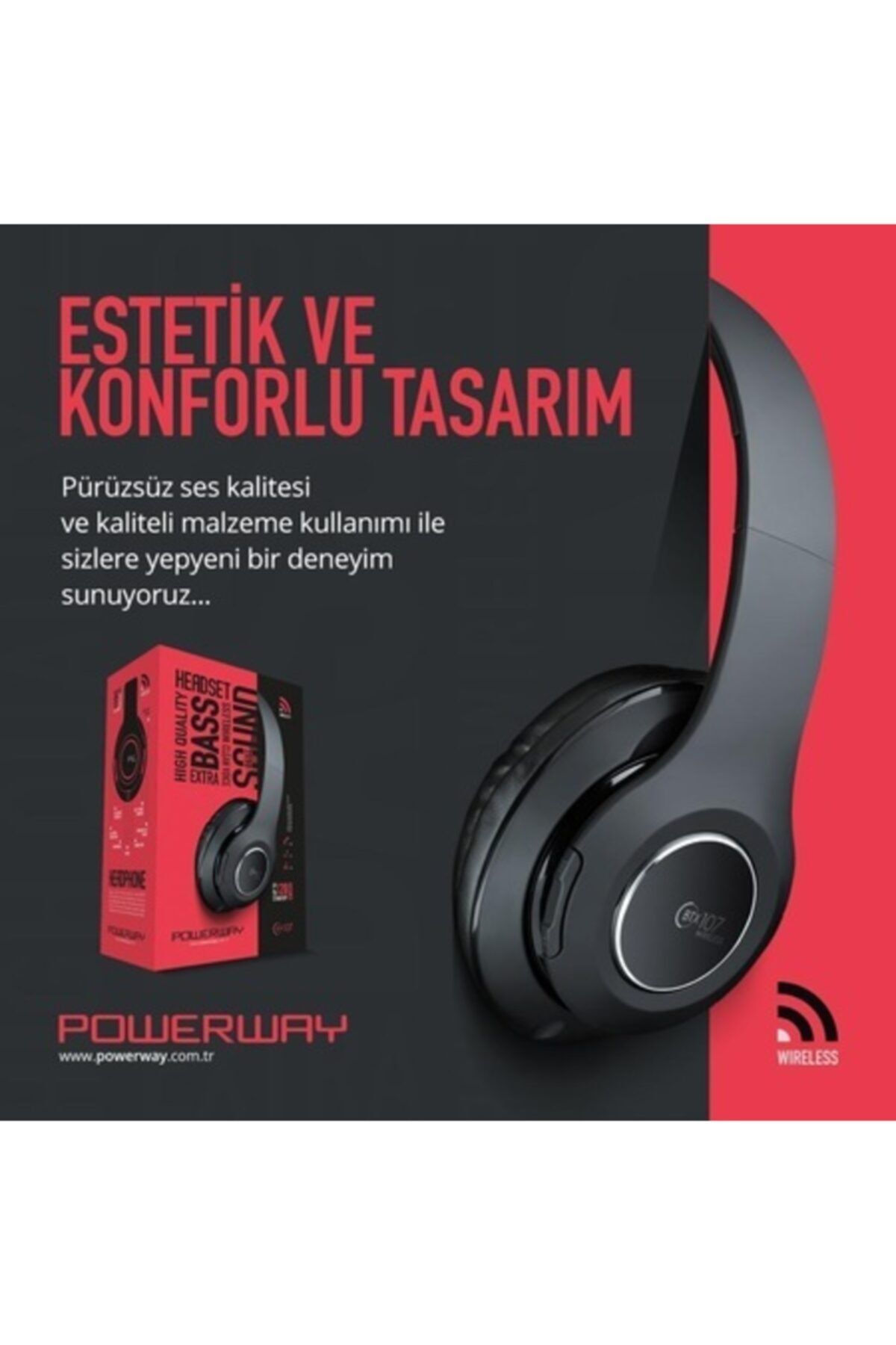 POWERWAY Bluetooth Kulaküstü Kulaklık ( Siyah )