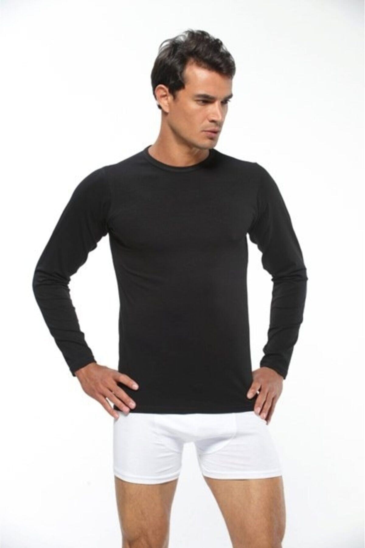 GÜMÜŞ Erkek Bisiklet Yaka Uzun Kol Likralı Fanila Siyah 4022