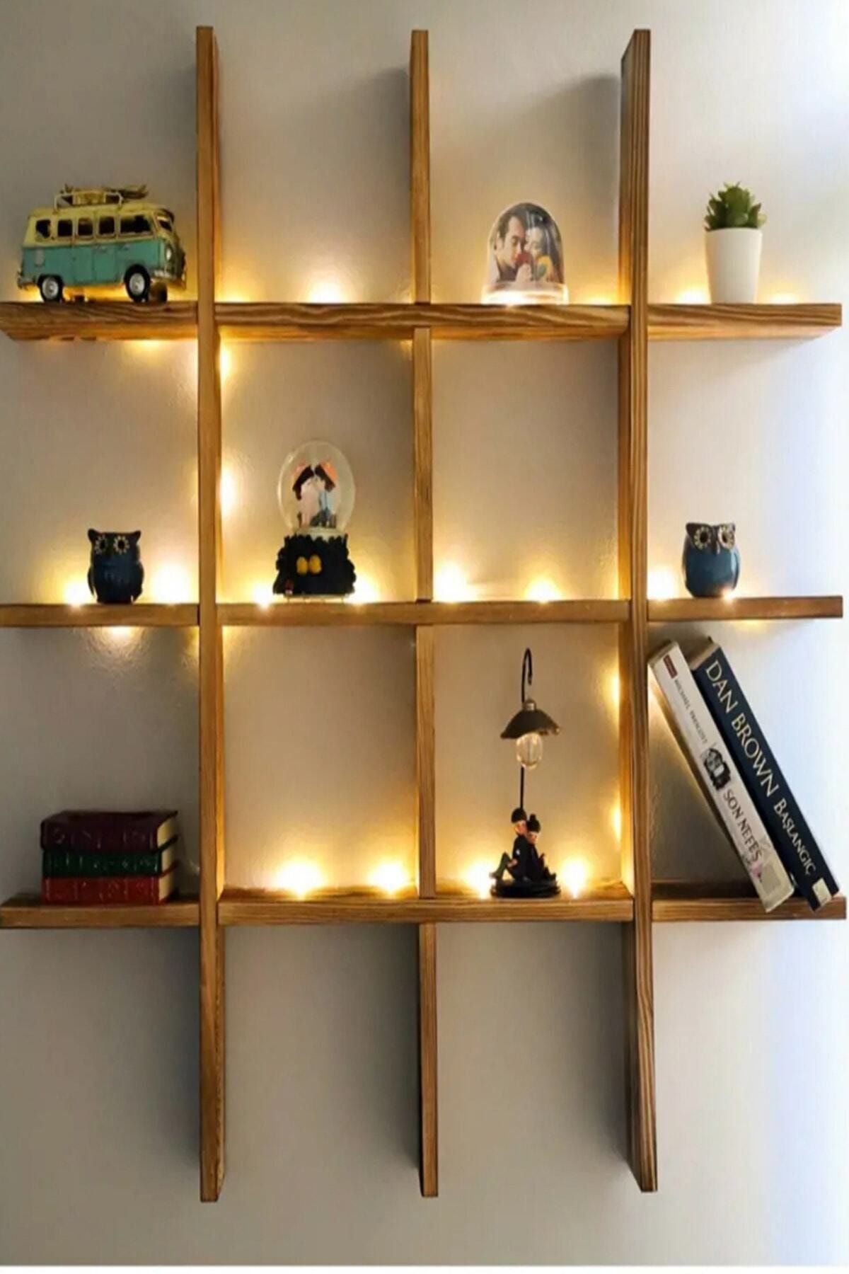 dehamoda dogal ahsap led isikli coklu raf dekoratif duvar rafi kitap rafi fiyati yorumlari trendyol