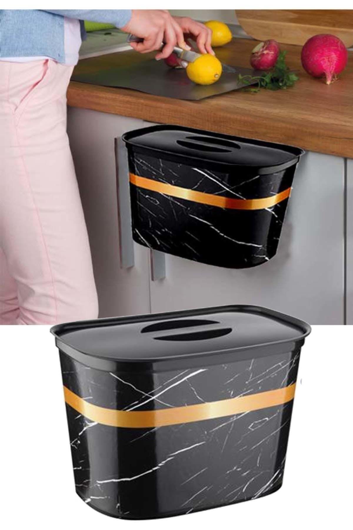 Kaya Store Askılı Kapaklı Mermer Desen 6 Litre Banyo Çöp Kovası