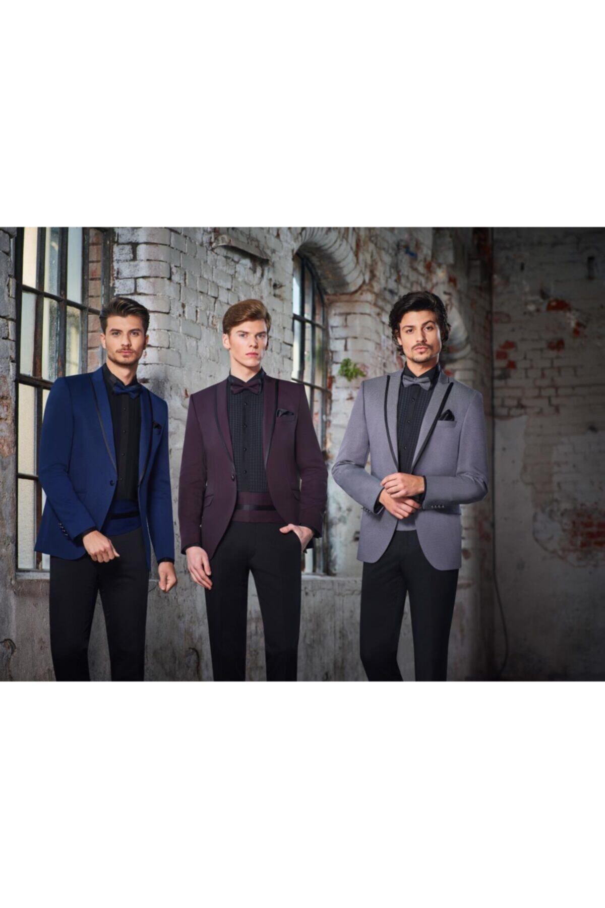 BAGGI Slim Fit Desenli Papyon Kuşaklı Smokin Bordo