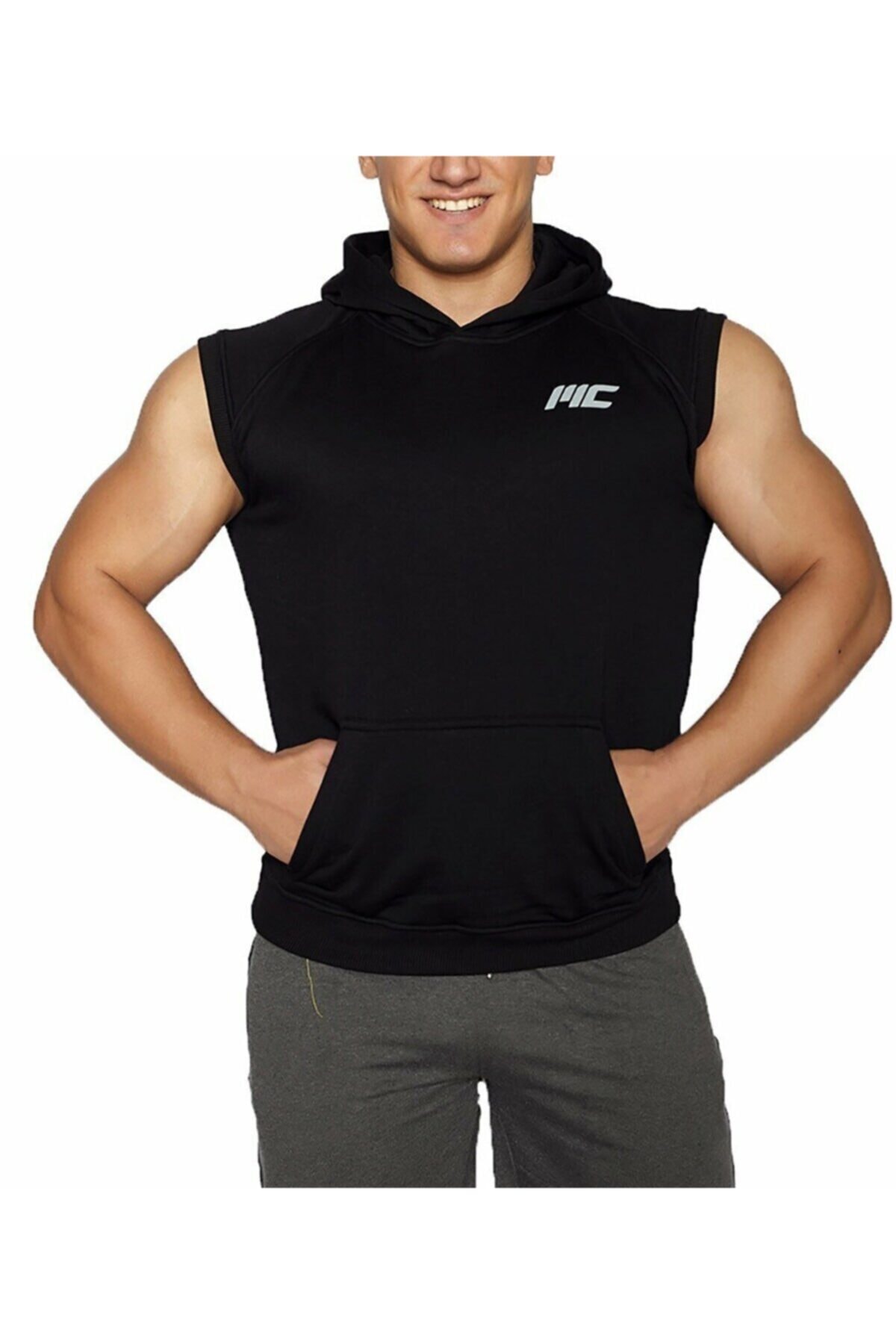 MUSCLECLOTH Kapüşonlu Kolsuz Yelek Siyah