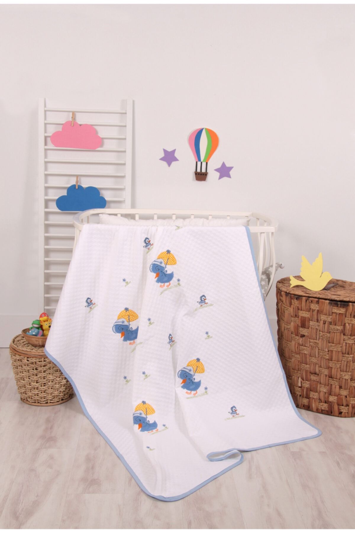 mellowbabystore %100 Pamuk Mavi Civciv Desenli Bebek Pikesi