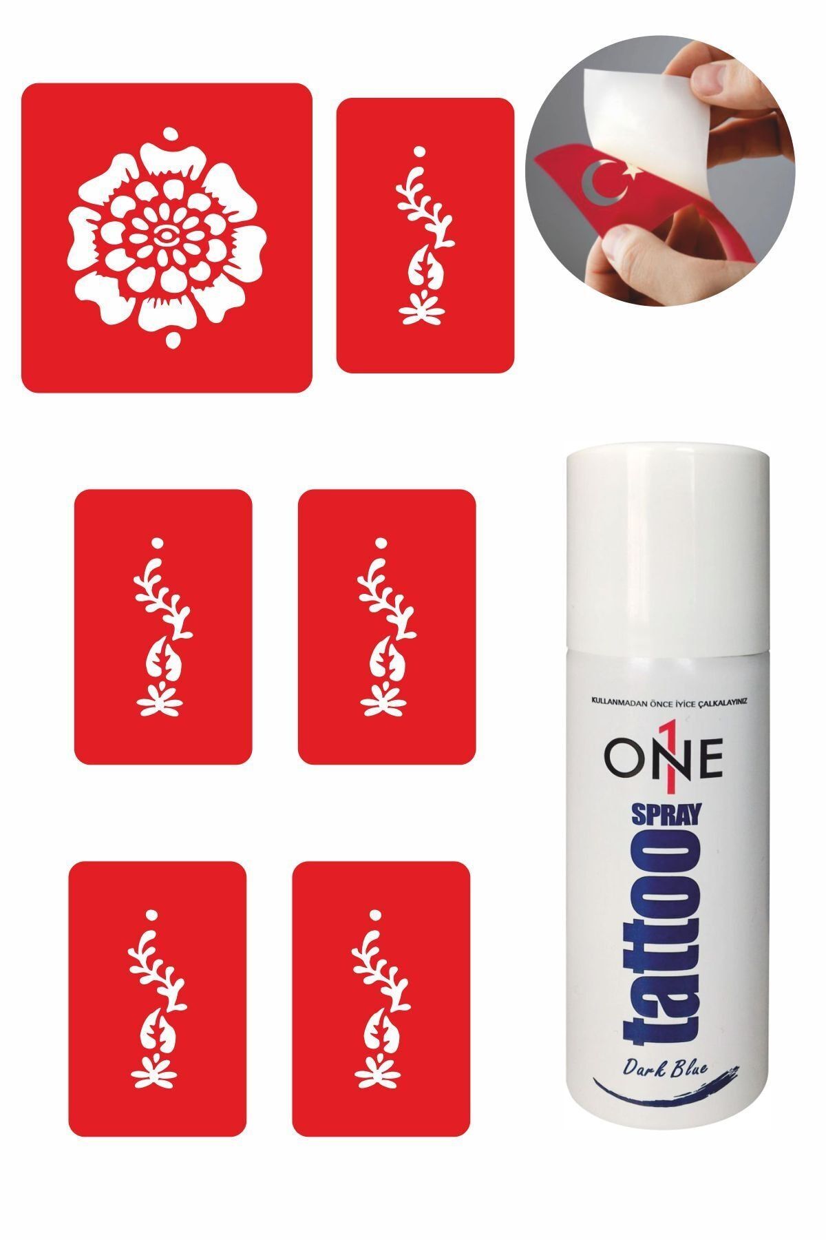 ONE SPRAY TATTOO Hint Motifi Dövme Seti Dark Blue Sprey Ve 5 Desen 7704725