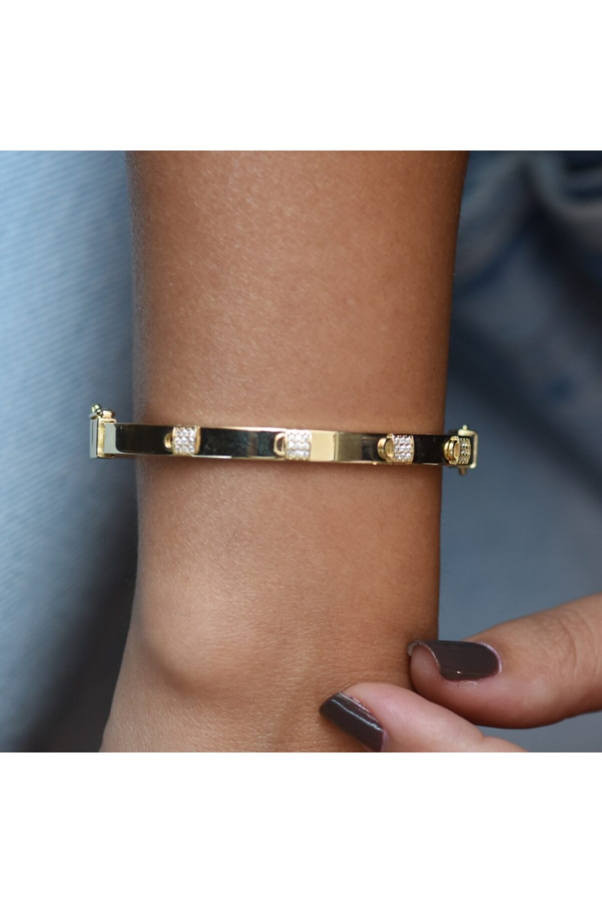 Goza Jewellery Kadın Rise Taşlı Altın Kelepçe Bileklik