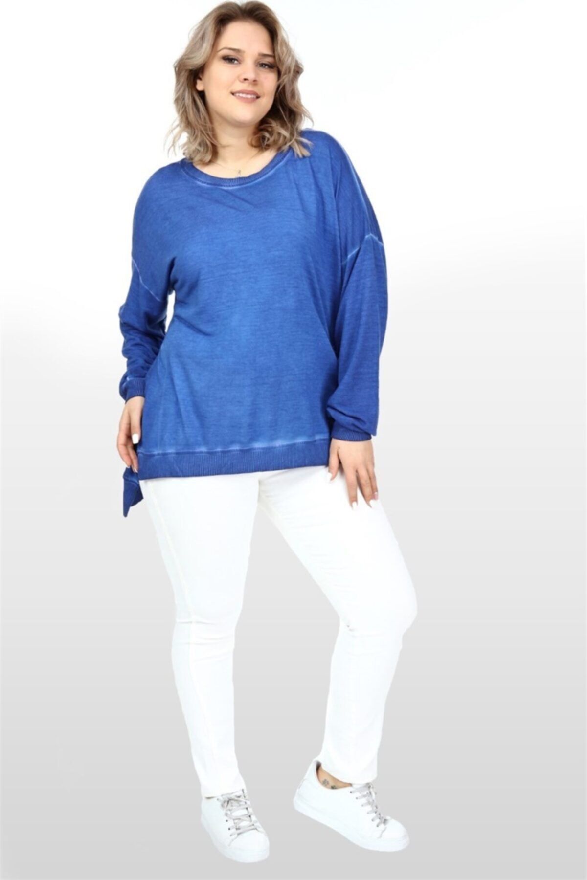 Seamoda Yanları Yırtmaçlı Yağ Yıkama Sweat-mavi