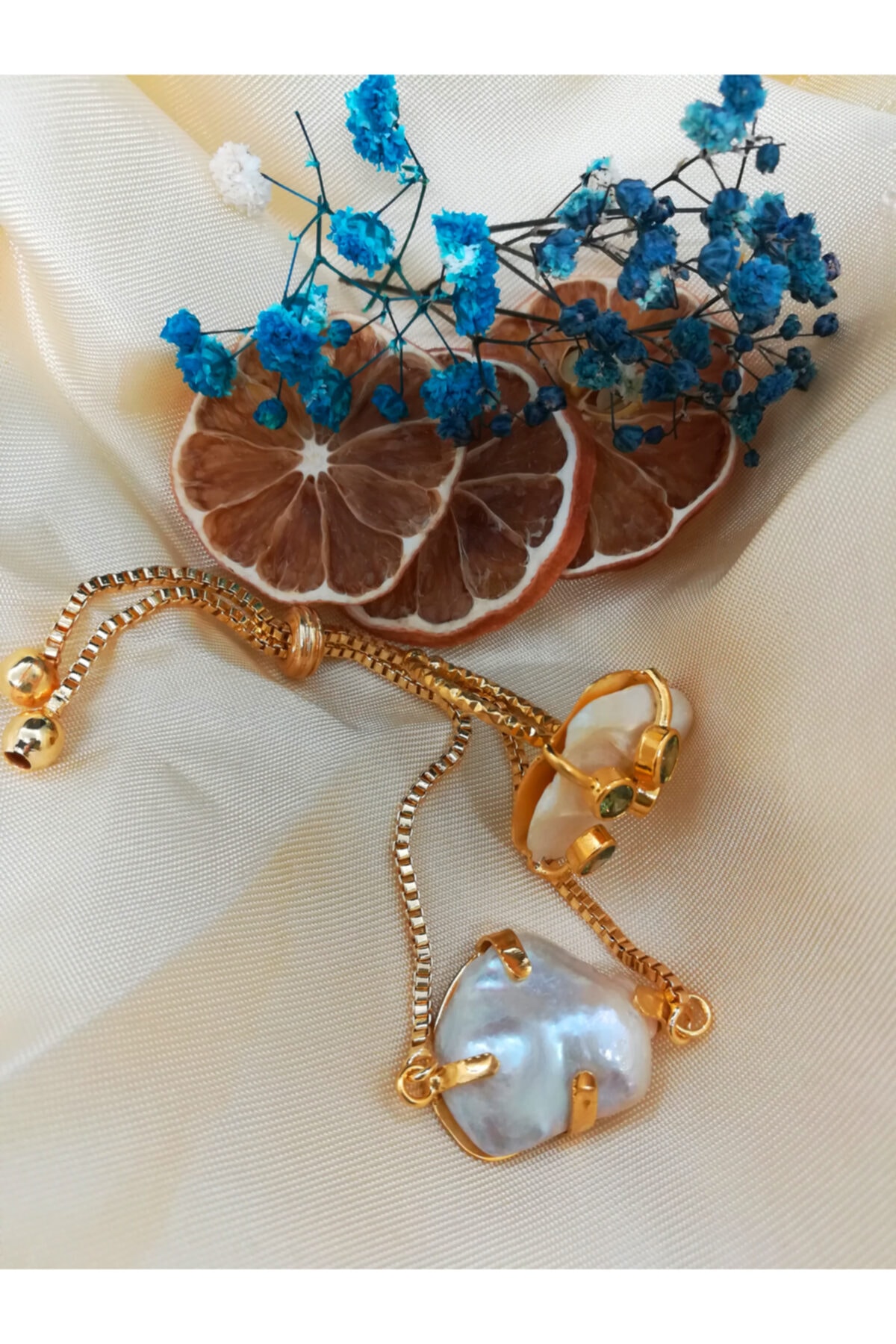 Lupi Tasarım Sakız Inci Gold Bileklik Ve Yüzük Seti