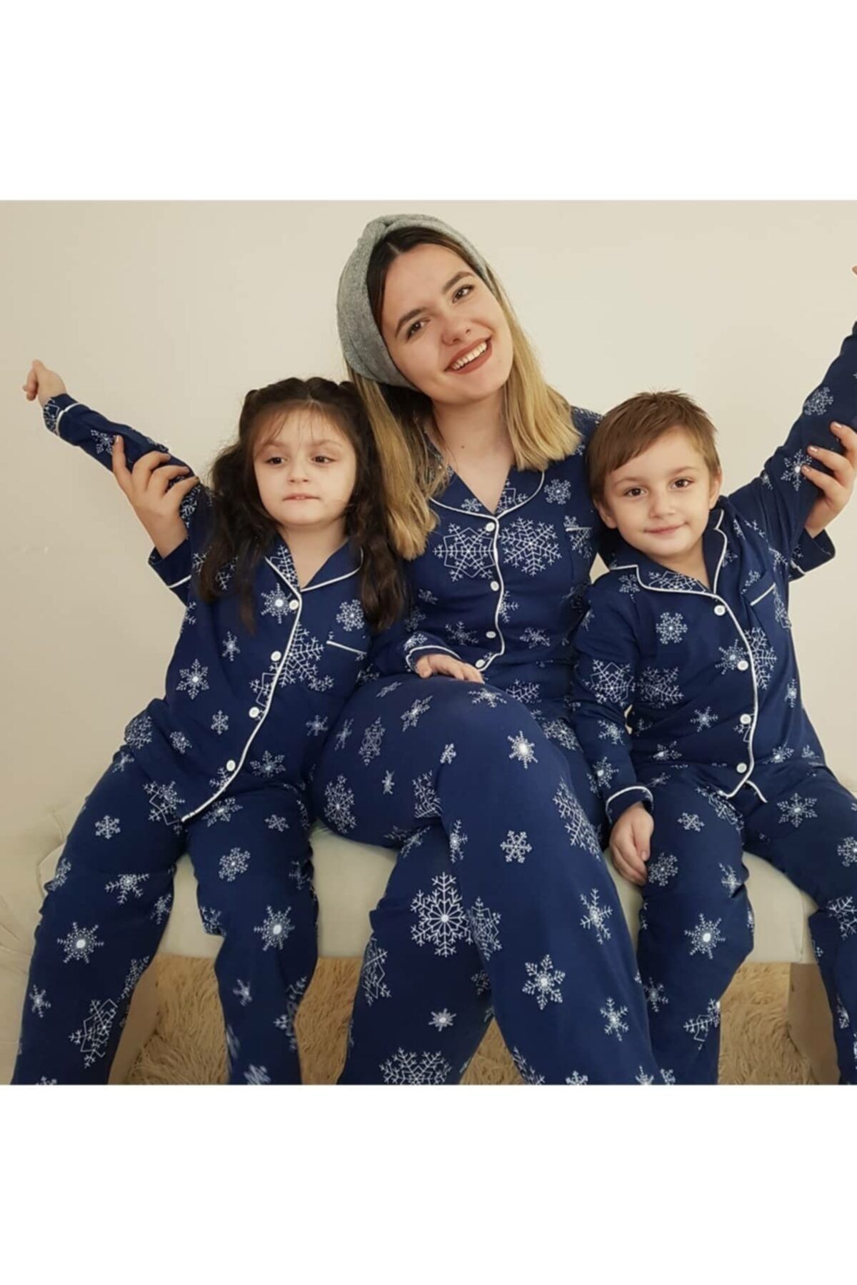 besimma lacivert kar desenli anne cocuk kombin pijama takimi fiyati yorumlari trendyol