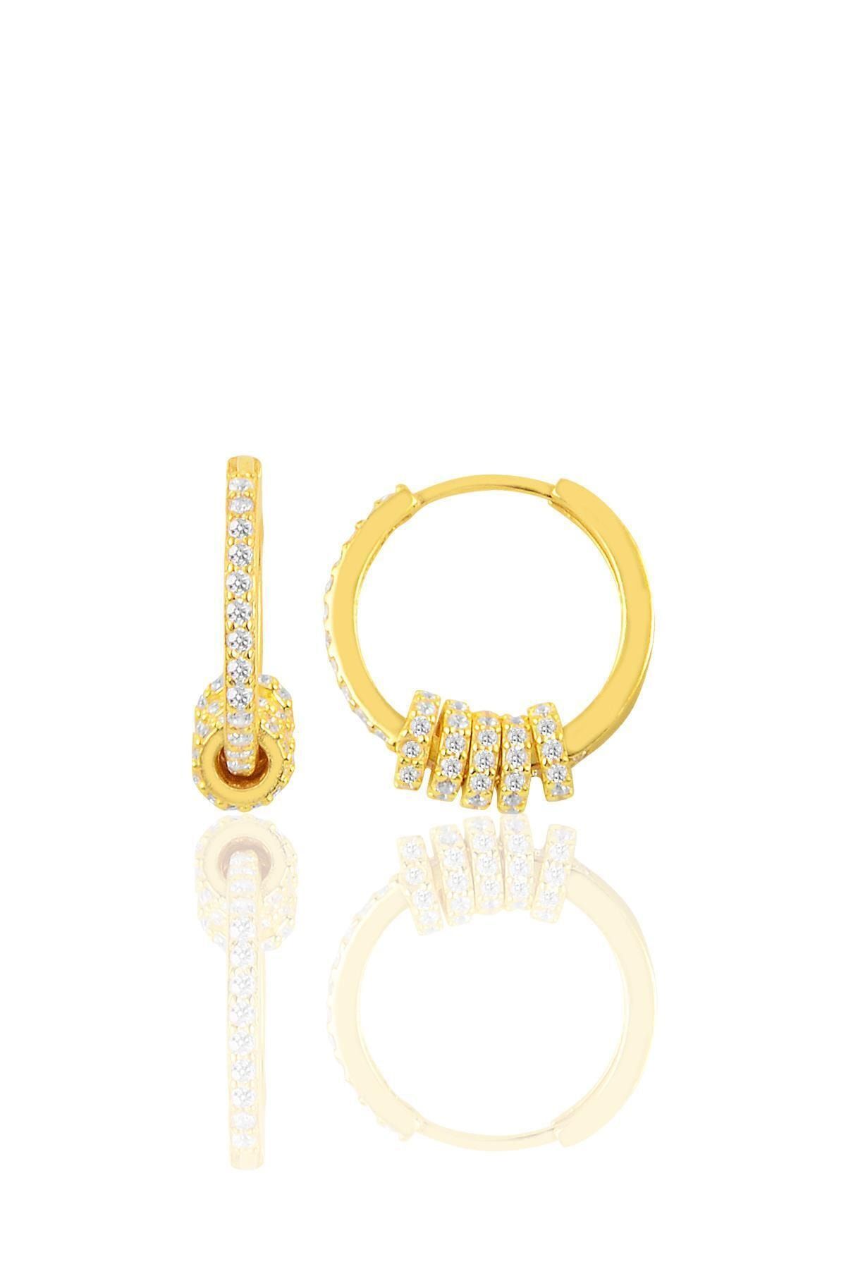 Söğütlü Silver Gümüş Zirkon Taşlı Altın Yaldızlı Ring Küpe