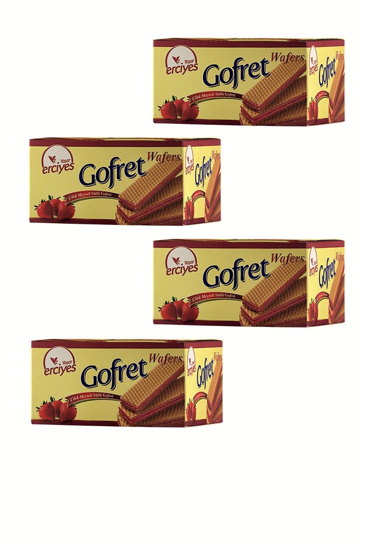 Yaşar Erciyes Çilek Aromalı Sütlü Gofret 480gr *4 ( 4 Paket )