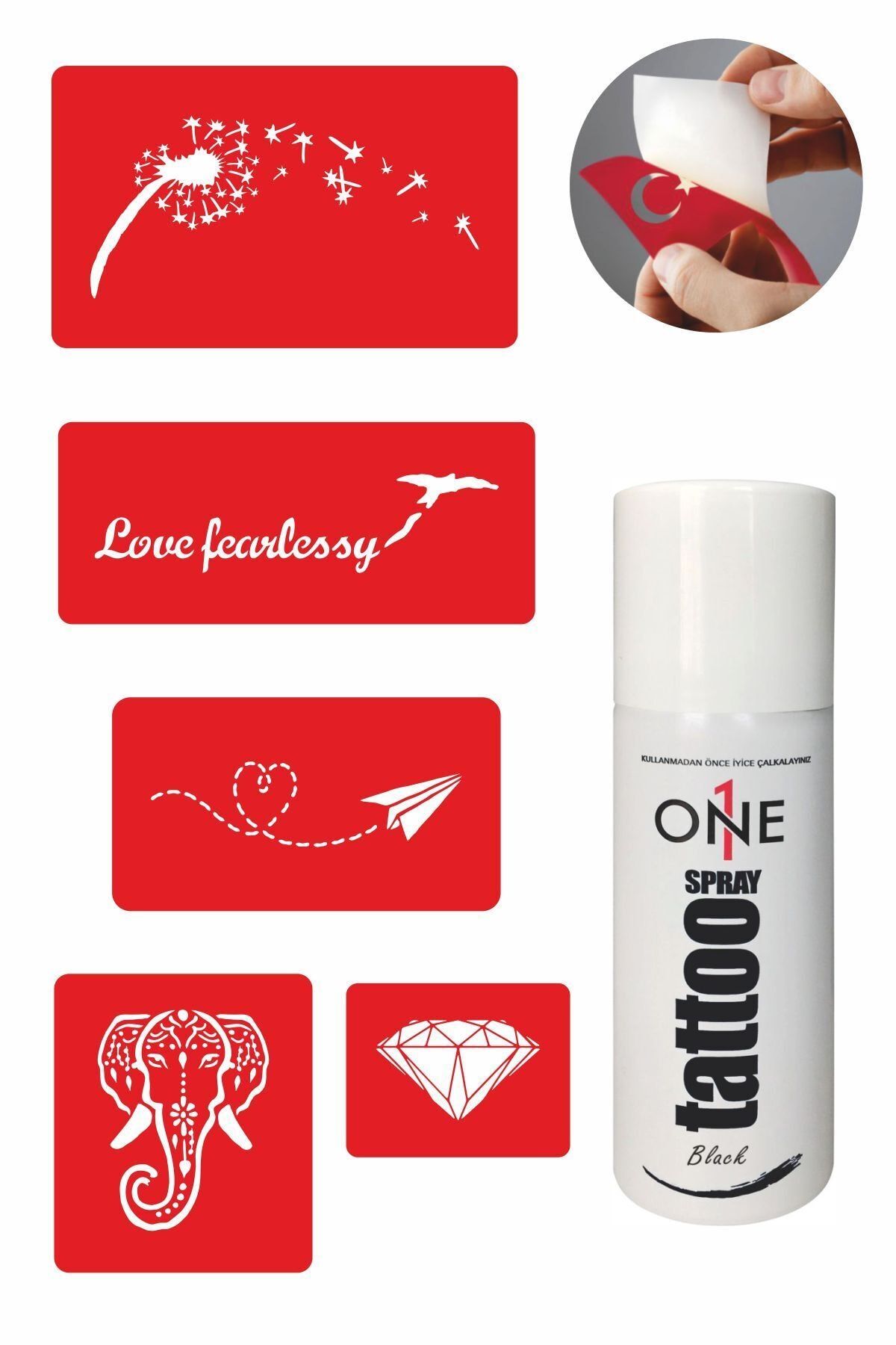 ONE SPRAY TATTOO Filli Dövme Seti Siyah Sprey ve 5 Desen 7708115