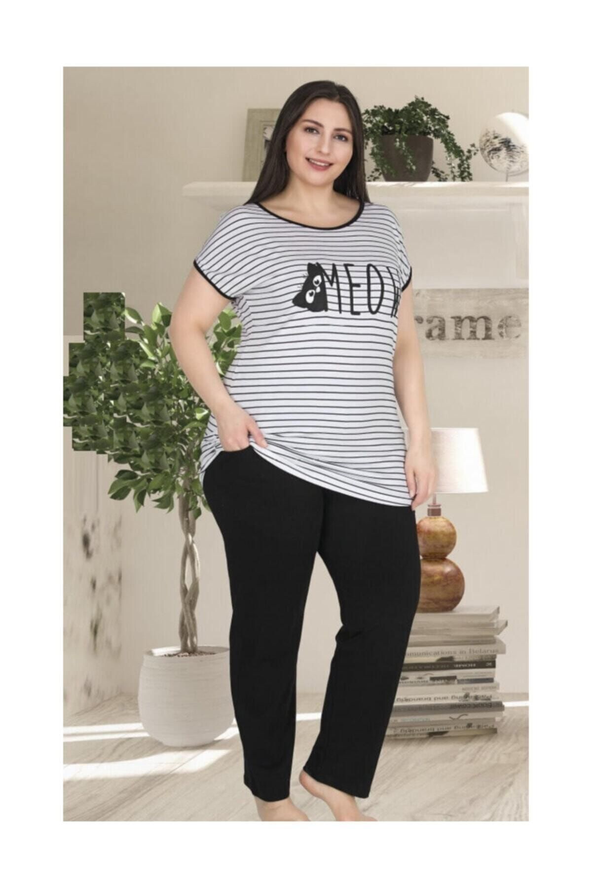 Lady Büyük Beden Kısa Kollu Şık Yazlık Pijama Takım 10785