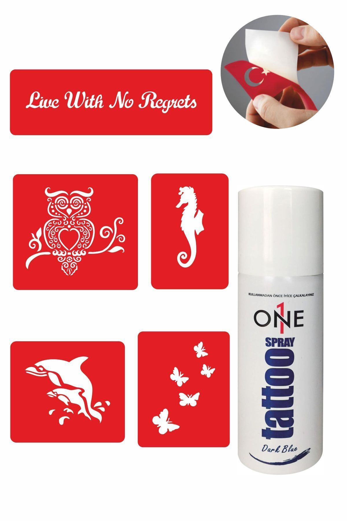 ONE SPRAY TATTOO Dalda Baykuş Dövme Seti Dark Blue Sprey ve 5 Desen 7708325