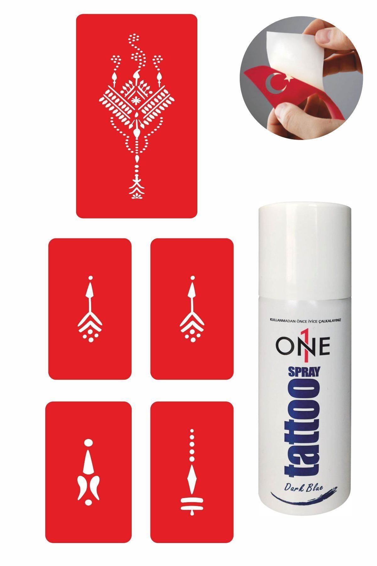 ONE SPRAY TATTOO Kına El Motifi Dövme Seti Dark Blue Sprey ve 5 Desen 7704625