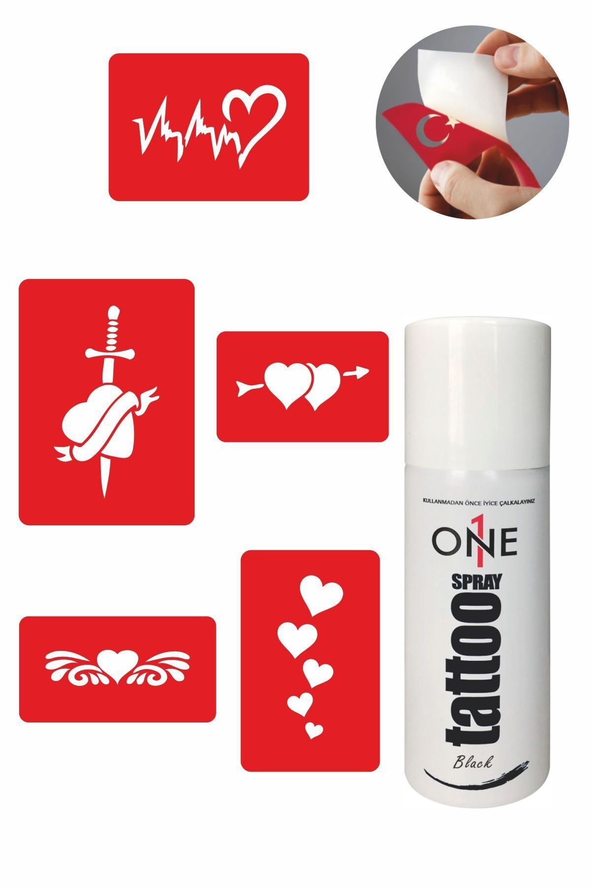 ONE SPRAY TATTOO Kalpler Dövme Seti Siyah Sprey ve 5 Desen 7701815