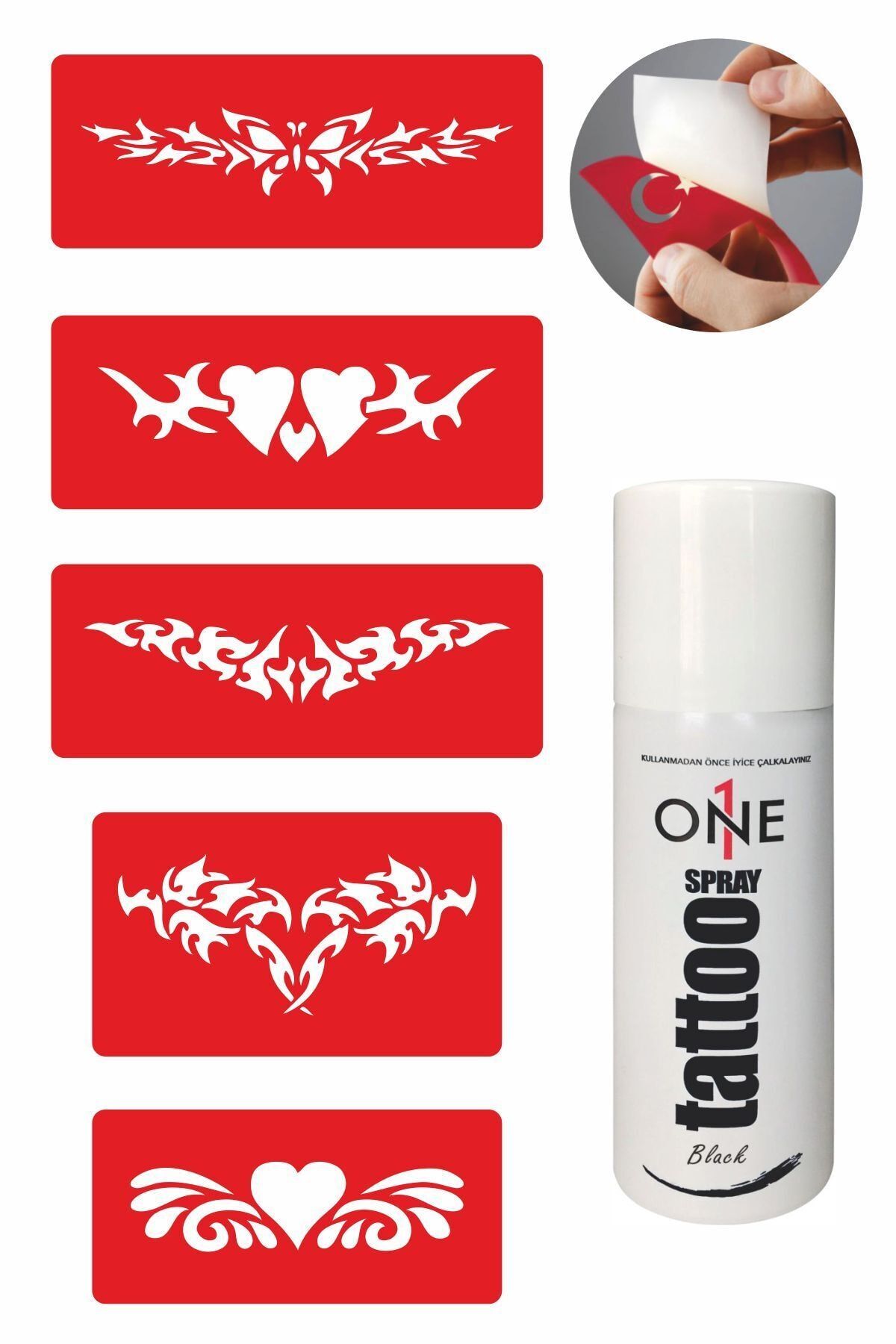 ONE SPRAY TATTOO Bel Kol Dövme Seti Siyah Sprey ve 5 Desen 7703115