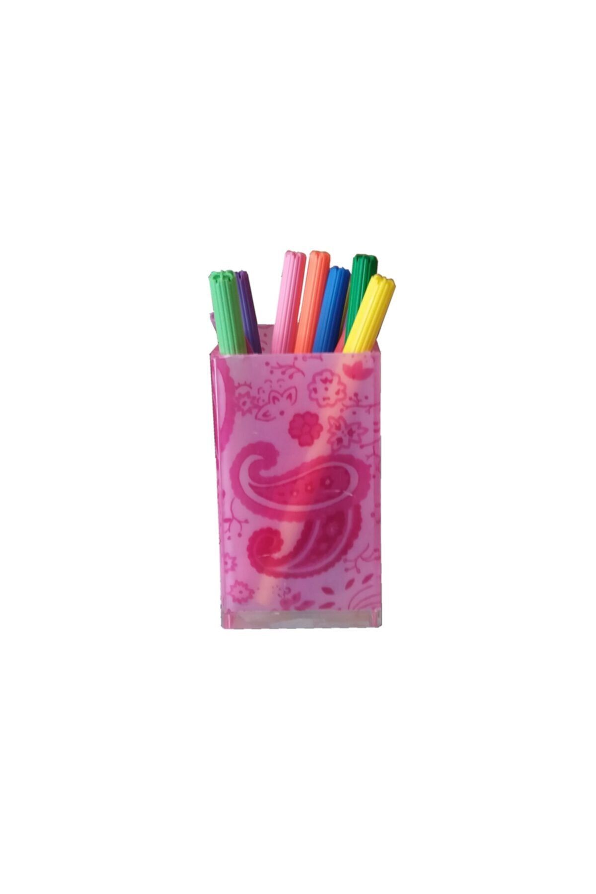 Bosphorus Kalemlik Pembe Kumaş Desenli Ofis Gereci 6x6x12cm 300ml