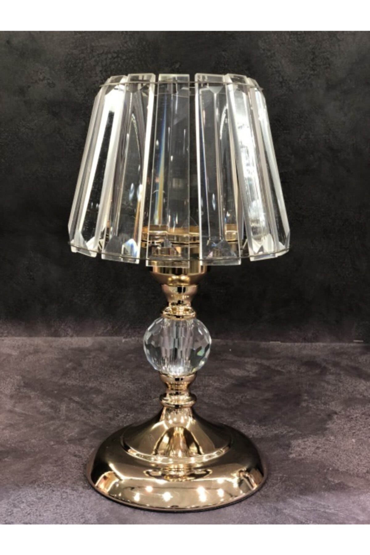 decovien Vizyonev Kristal Taşlı Dekoratif Abajur Mumluk Altın 28,5 Cm