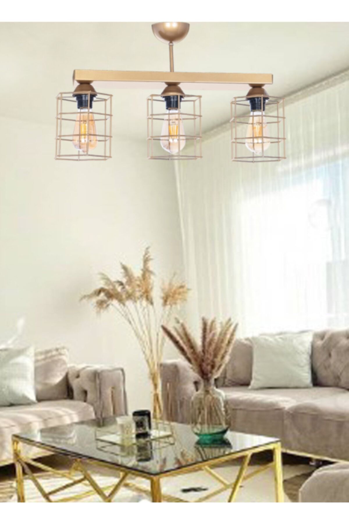 Etsylight Quartz Golden Dizilone 3 Mutfak, Yemek Odası, Salon Avize