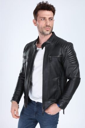 Buenos Hakiki Deri Siyah Spor Ceket Image 1