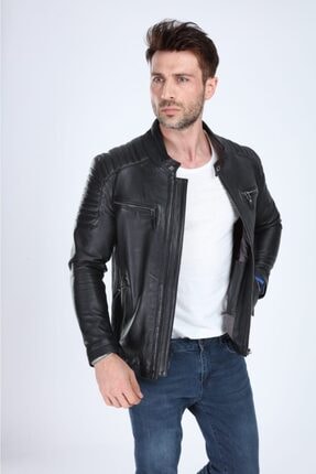 Buenos Hakiki Deri Siyah Spor Ceket Image 3