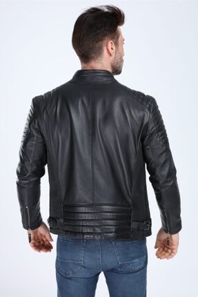 Buenos Hakiki Deri Siyah Spor Ceket Image 4