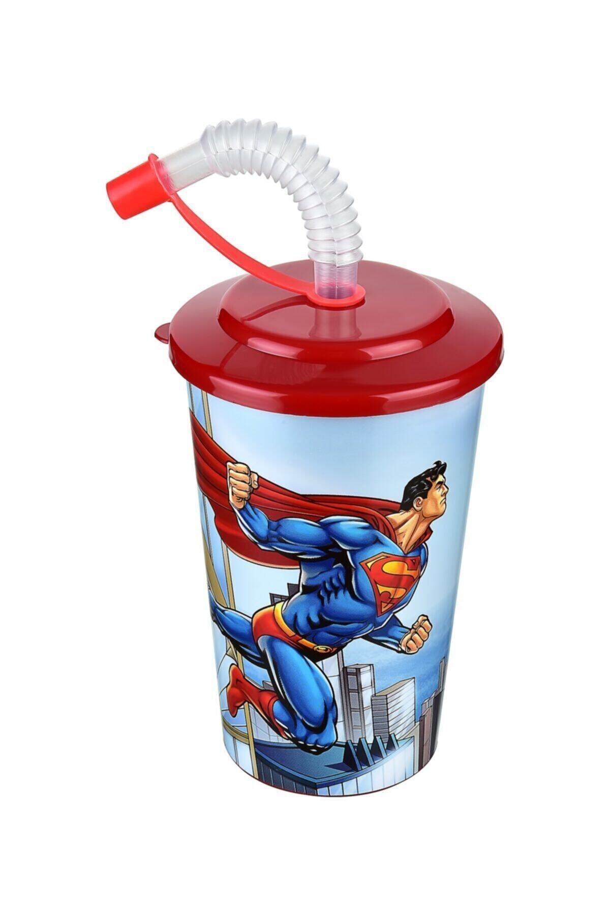 Nubutik's Erkek Çocuk Superman Lisanslı Kapaklı Pipetli Bardak