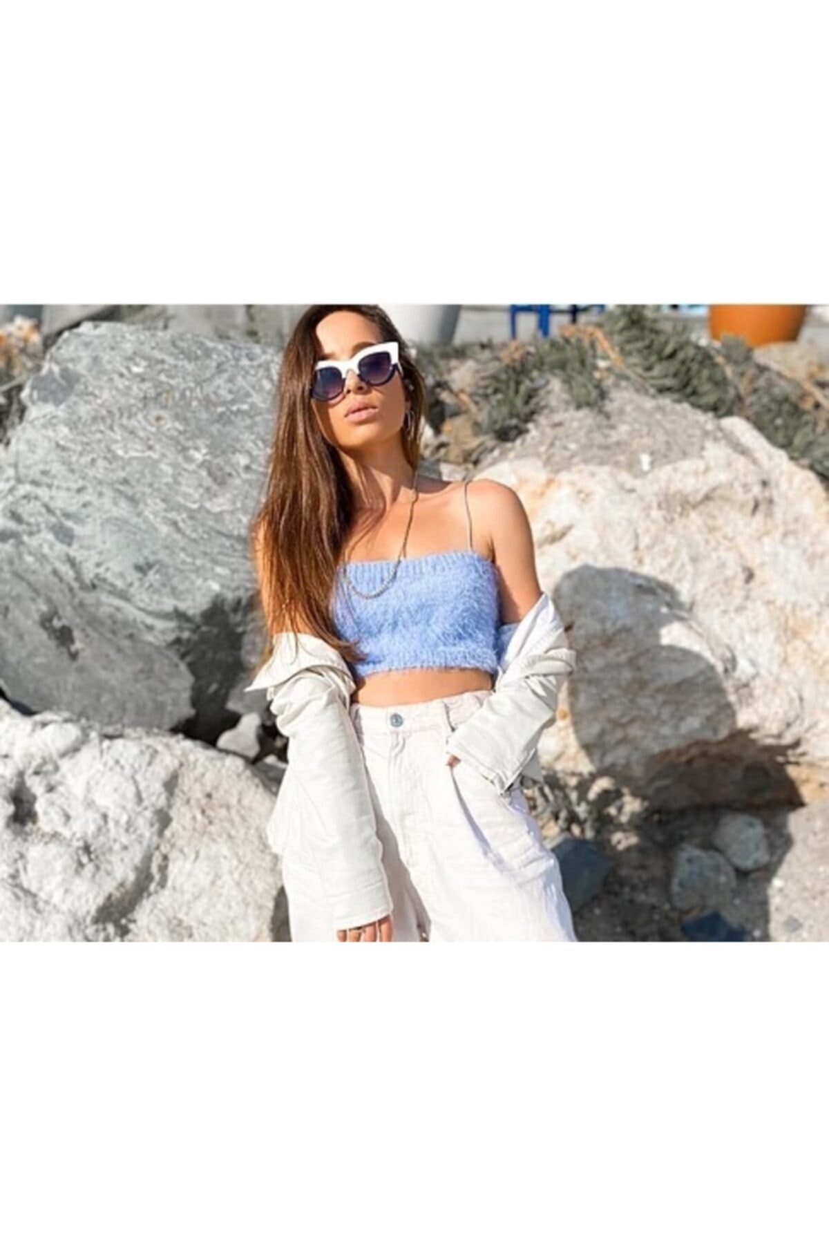 ORGANICMIRA Kadın Mavi Crop
