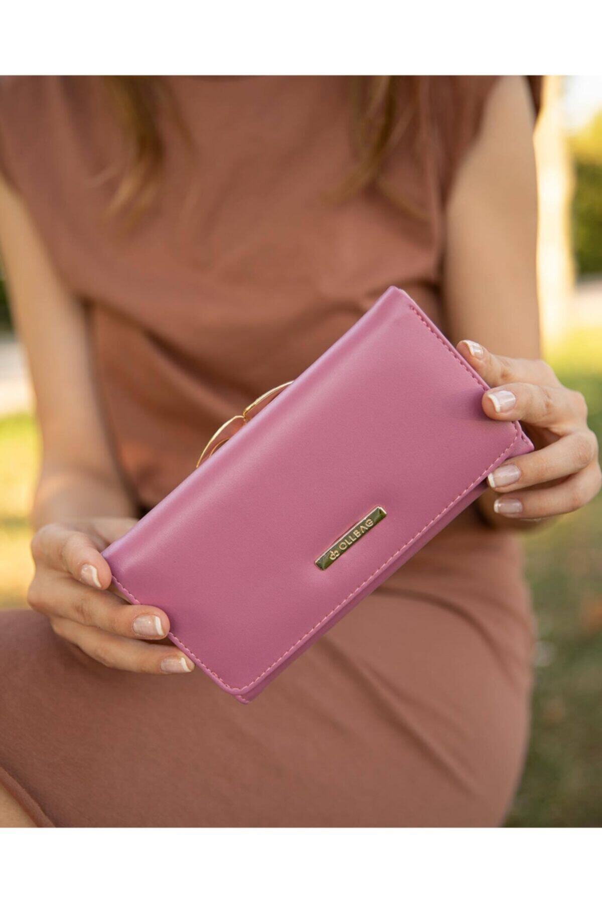 OLLBAGS Kadın Şeker Pembesi Met Çanta Ollbag 2023-i Burslu Cüzdan