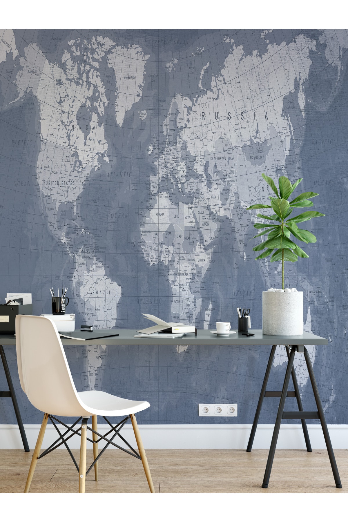 Peliwall Mavi Vintage Dünya Haritası Duvar Posteri