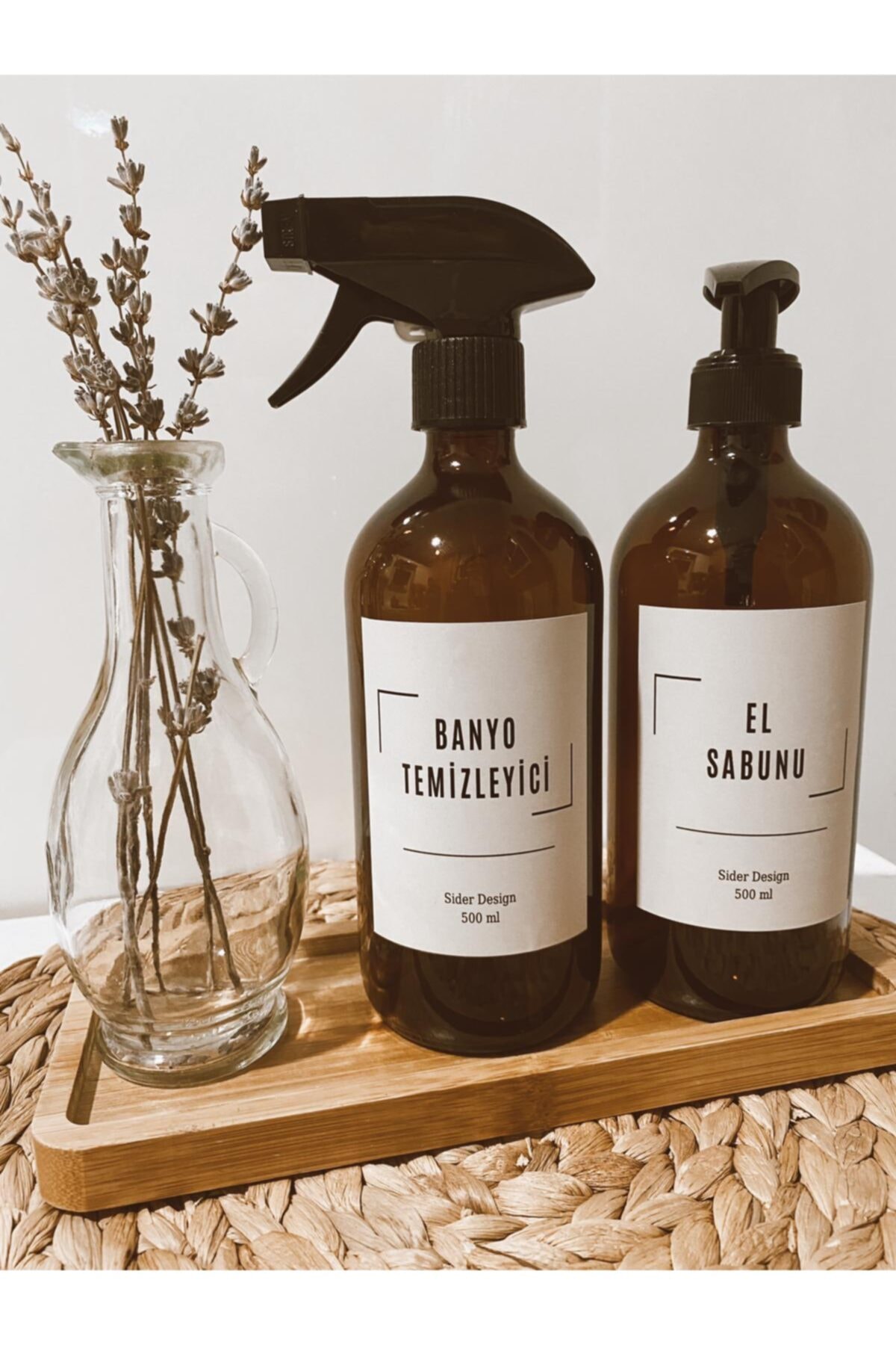 SİDERDESİNG Siderdesign 2'li Amber Cam Şişe Seti Banyo Temizleyici Ve El Sabunu 500 ml