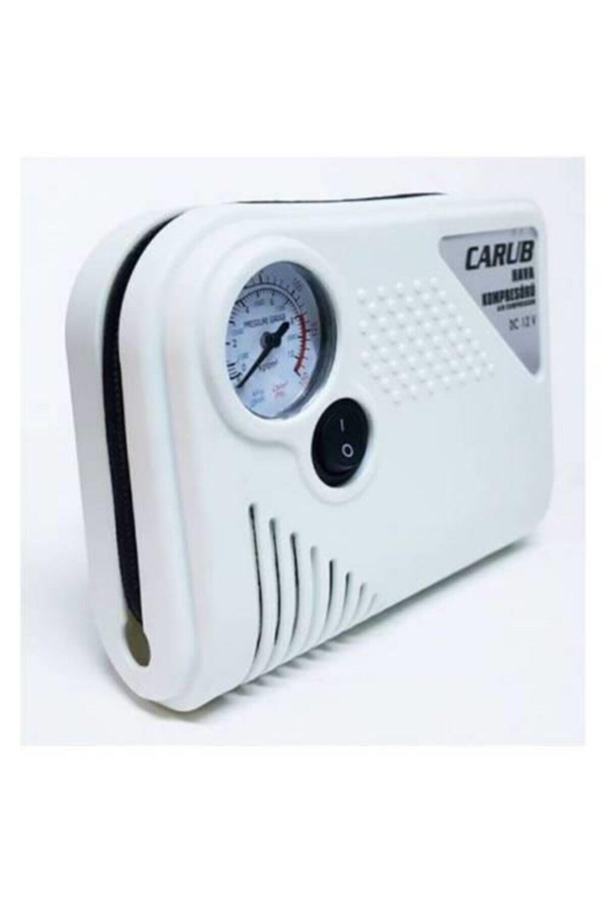 Carub Araç Oto Mini Hava Kompresörü 12 Volt 150 Psi Yassı Lastik Şişirici Beyaz