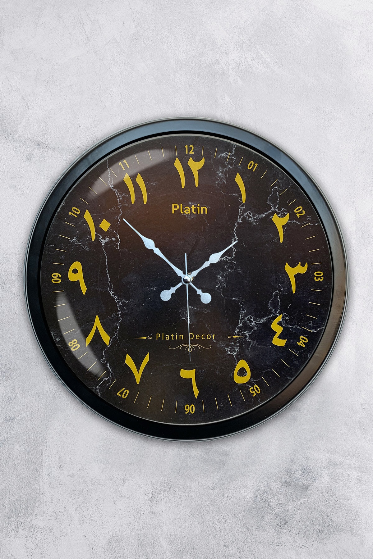 Platin Saat 40 Cm Siyah Metal Arapça Duvar Saati