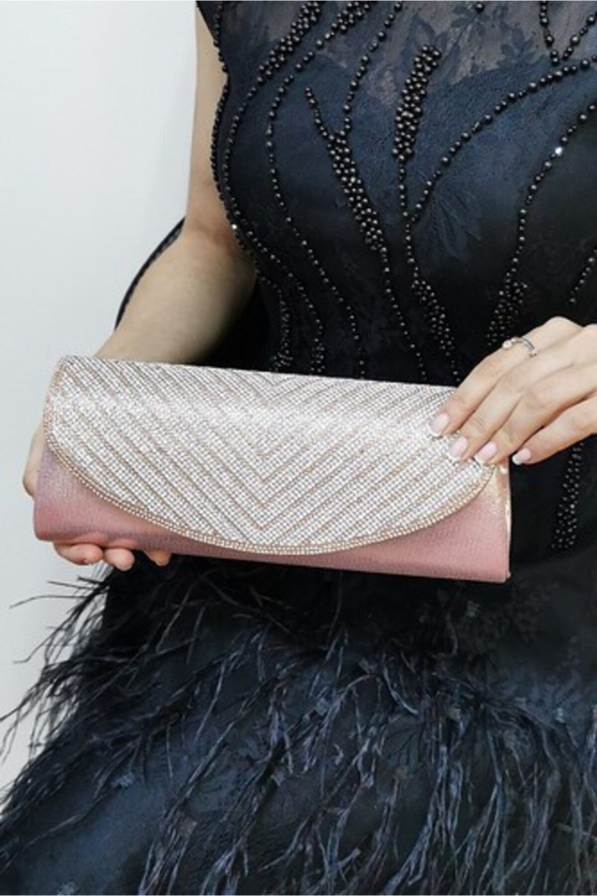 NAZART Üçgen Taşlı Bayan Abiye Clutch Portföy Çanta