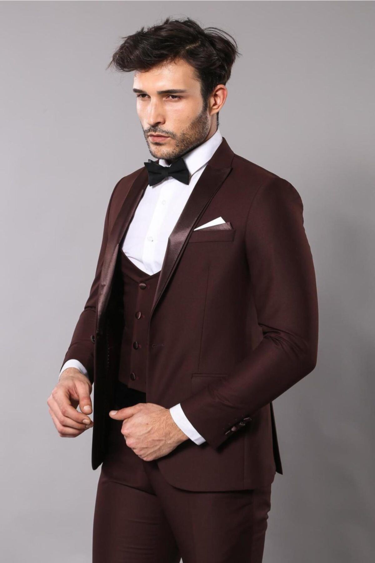 Wessi Erkek Bordo Sivri Çıkma Yaka Damatlık Slim Fit Takım Elbise