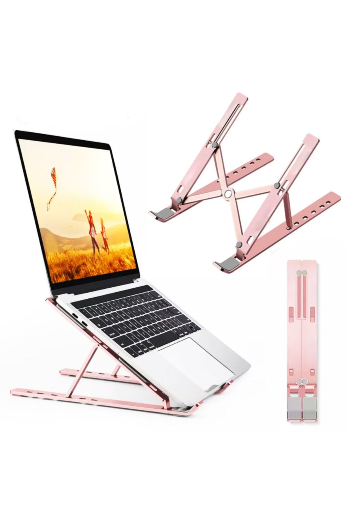 Coverzone Taşınabilir Katlanabilir Folding Alüminyum Dizüstü Bilgisayar Standı Pembe