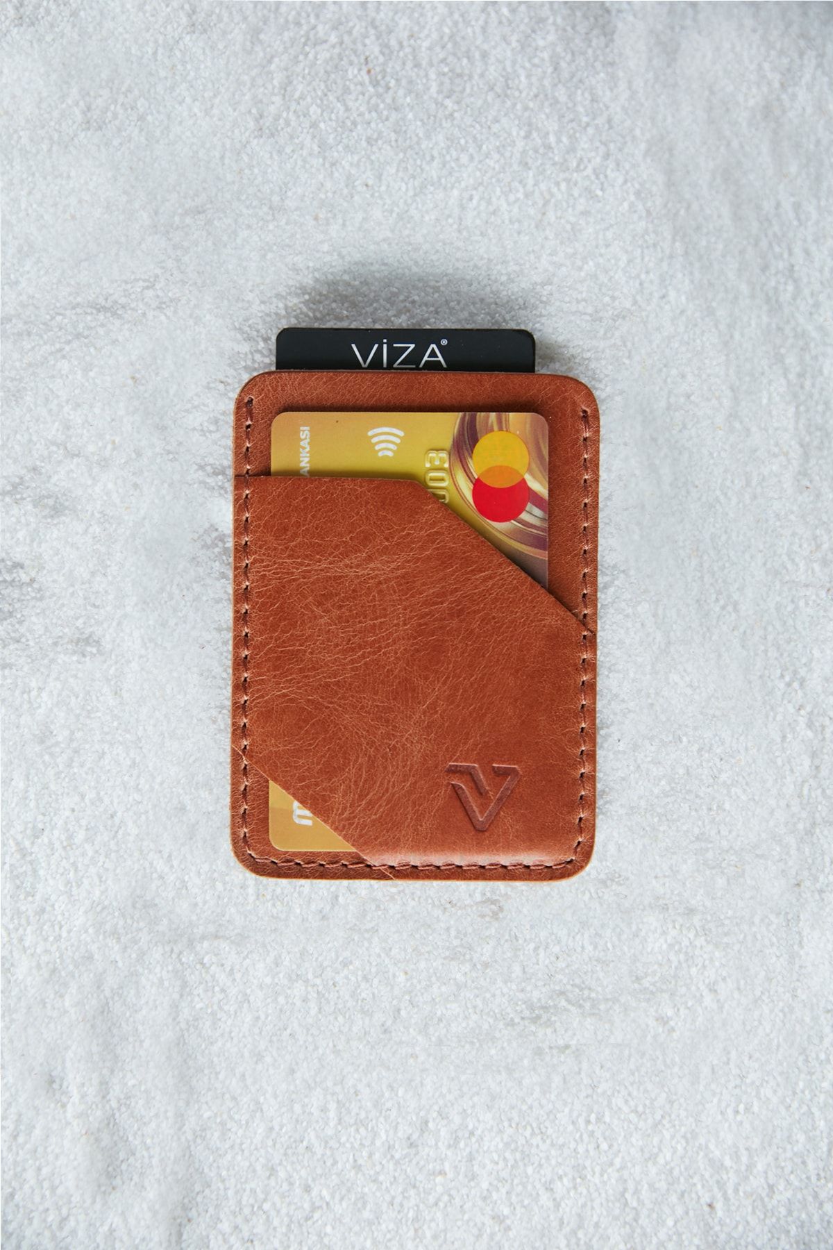 VİZA LEATHER Unisex Taba Deri Açık Kartlık