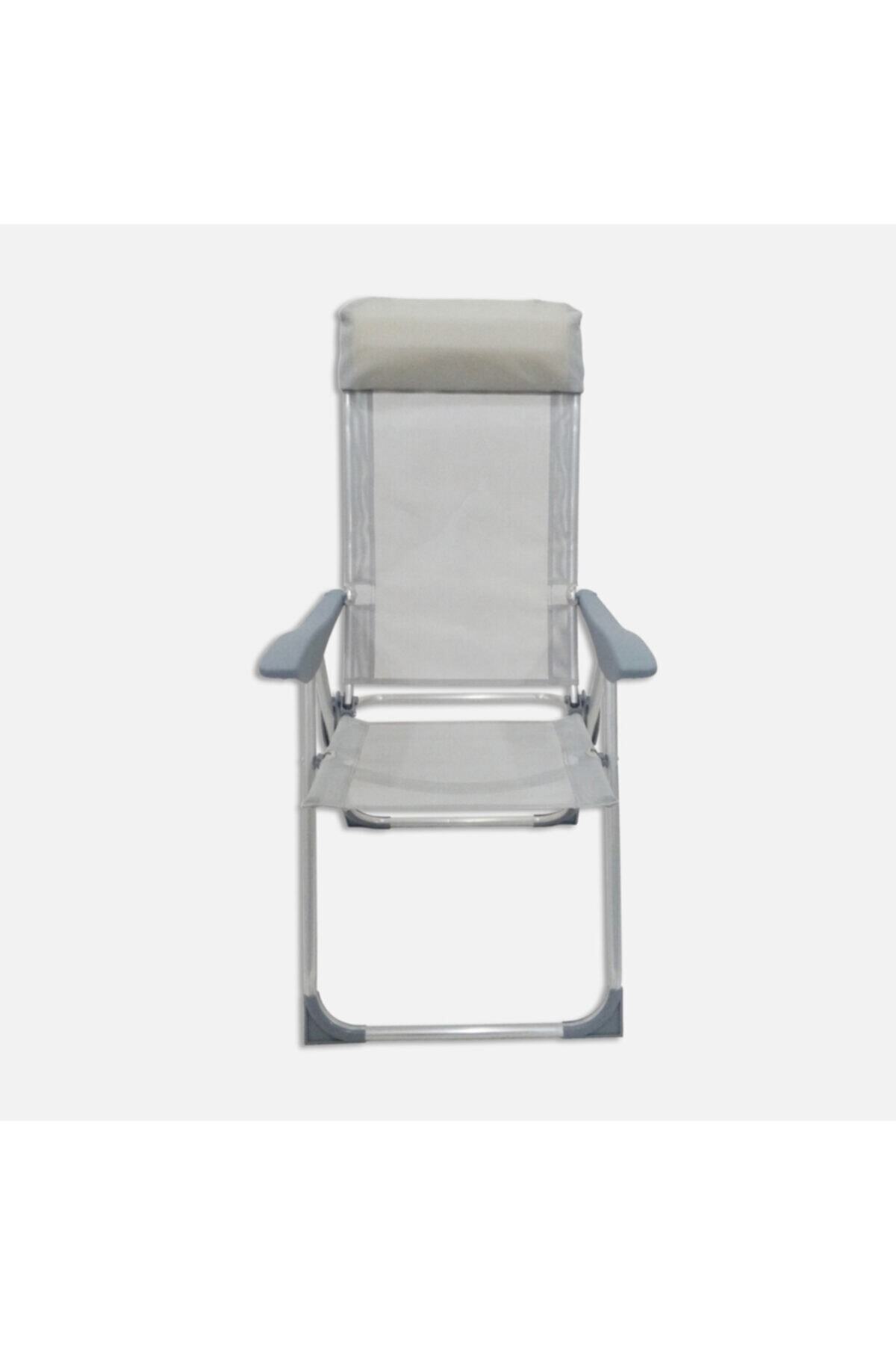 KCR Katlanabilir Metal Şezlong Koltuk Gri Kamp Sandalyesi