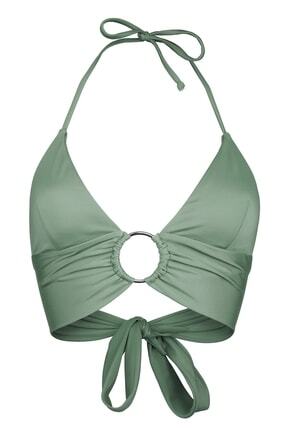 Haki Halka Aksesuarlı Çift Kat Özel Koleksiyon Tulumlu Şık Bikini Üstü Image 0