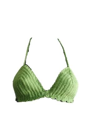 Boyun Ve Sırt Bağlamalı Üçgen Tığ Örgü Özel Tasarım El Yapımı Bikini Üstü Yeşil Image 0