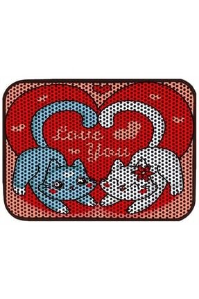 Elekli Desenli Kedi Tuvalet Önü Paspası 60 X 45 Cm Love You Image 0