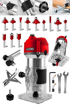 Alman 3000 Watt 6 Kademe Devir Ayarlı Formika Traşlama Freze Makinesi 6 Mm Pens + 12 Adet Uç Image 1