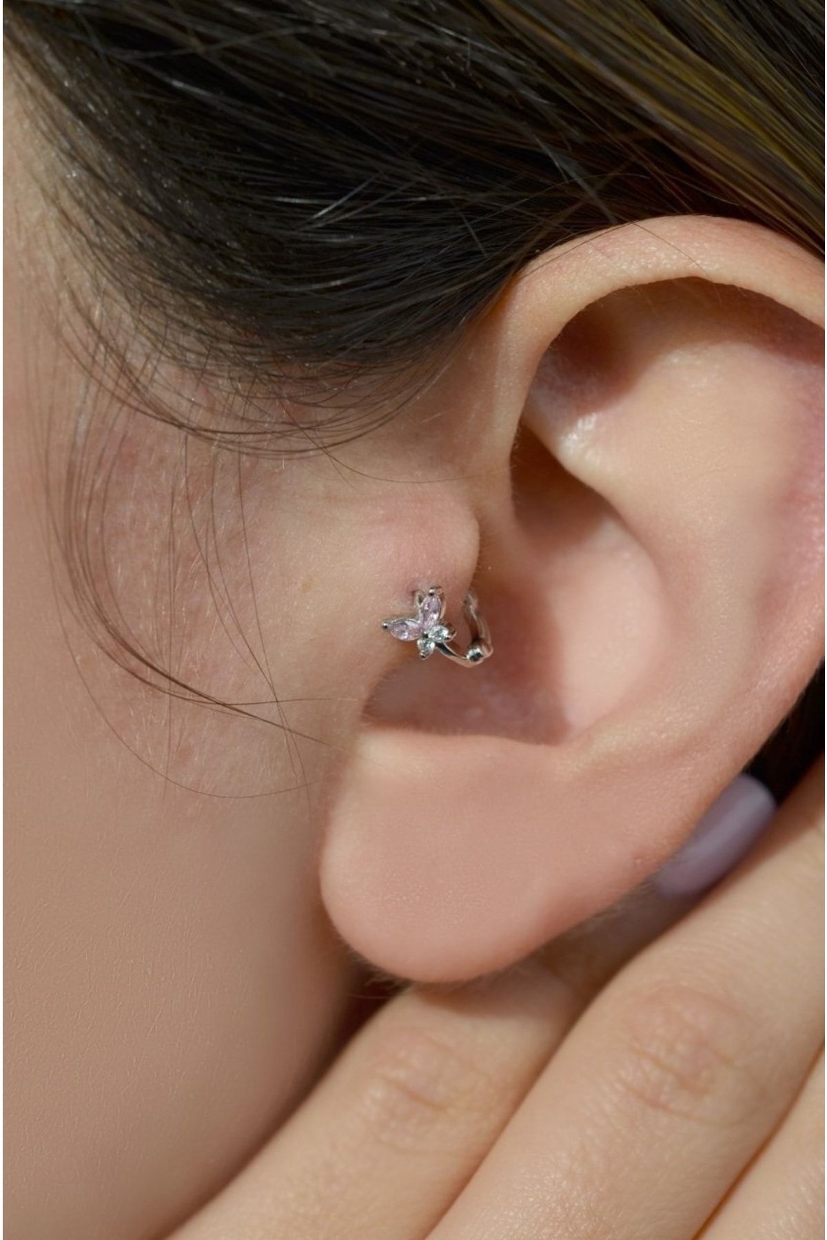Sacce Scarves Accessories Pink Butterfly Tragus Piercing Silver